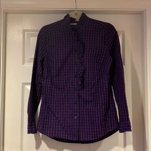 GAP plaid ruffle trim boyfriend shirt, like new